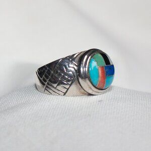 Silver Multicolor Inlay Ring